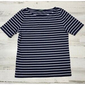 Lauren Ralph Lauren Shirt Women XL Navy Striped Classic Preppy RLL Logo Tee